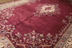 12x18 Plum, Ivory, Blue Color Hand Knotted Kerman Wool Traditional Oriental Rug