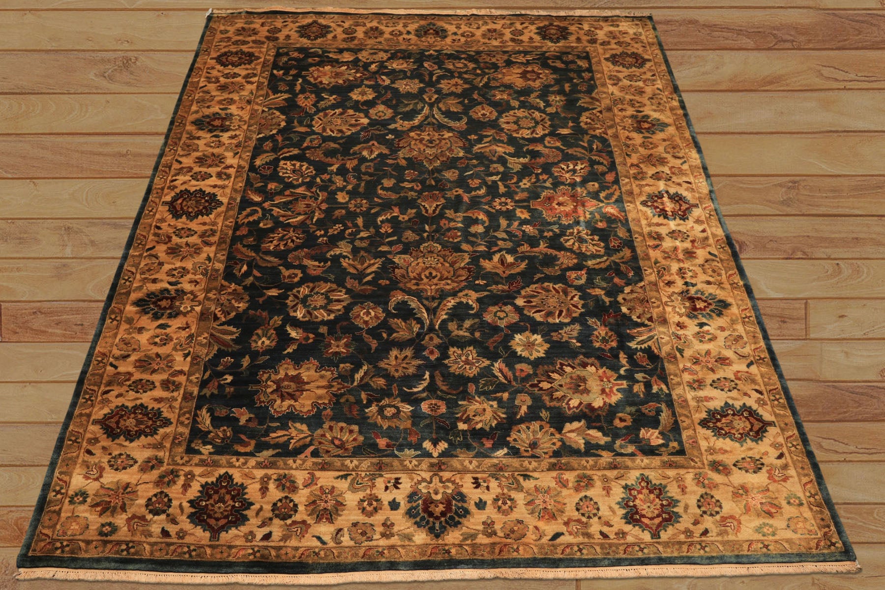 Palace Teal, Beige, Gold Color Hand Knotted Agra New Zealand Wool Traditional Oriental Rug