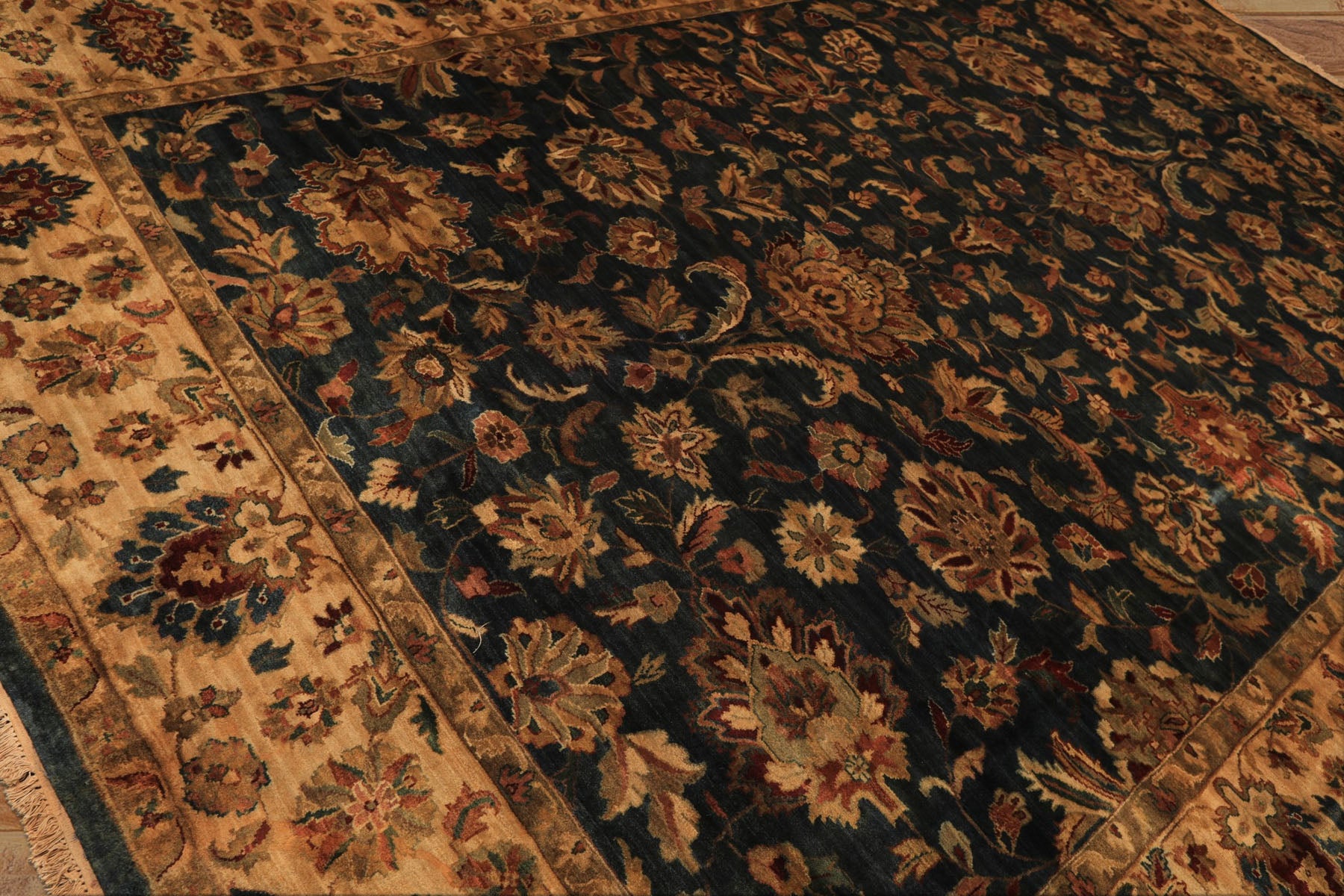 Palace Teal, Beige, Gold Color Hand Knotted Agra New Zealand Wool Traditional Oriental Rug