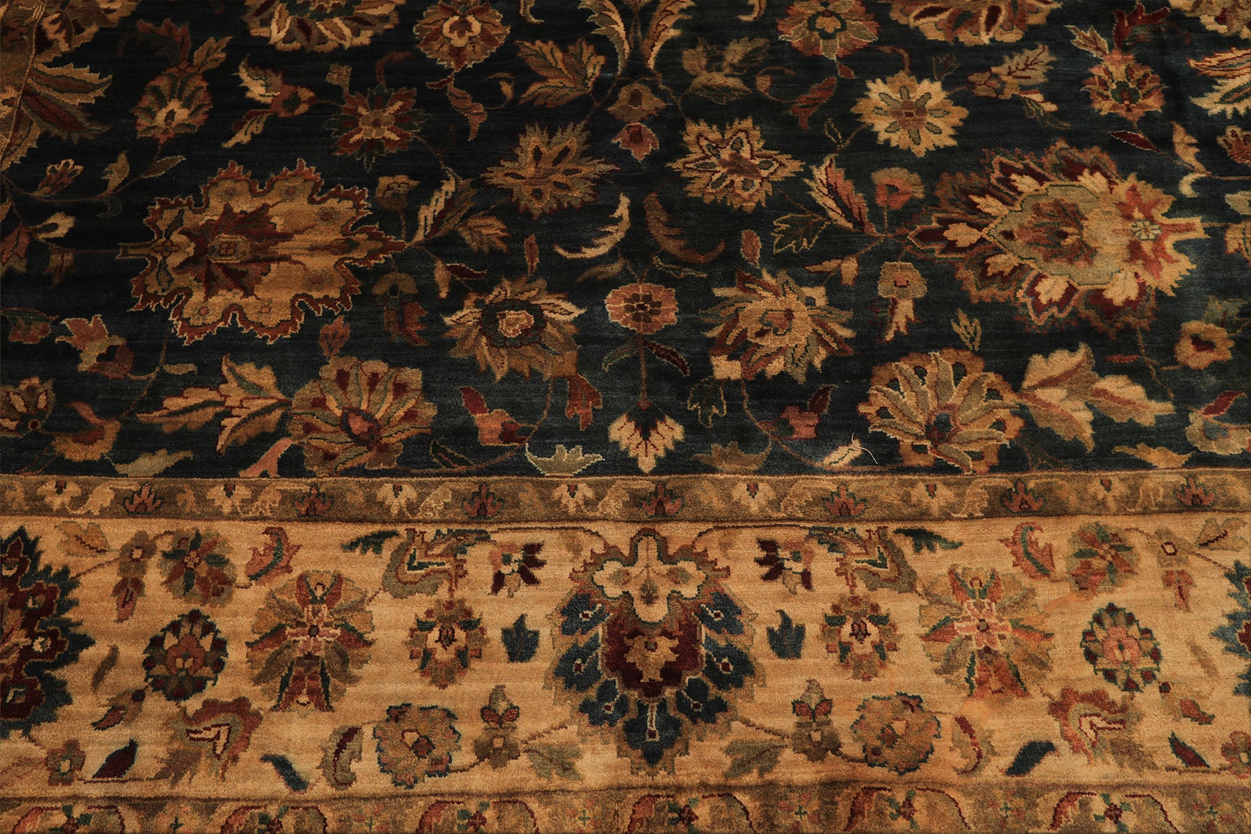 Palace Teal, Beige, Gold Color Hand Knotted Agra New Zealand Wool Traditional Oriental Rug