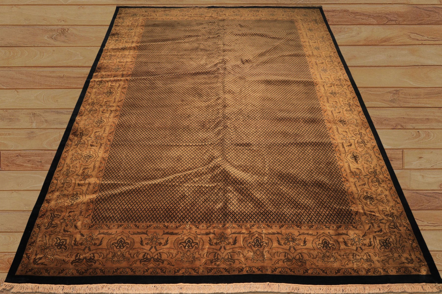 12x18 Black, Gold, Sage Color Hand Knotted Indo Persian New Zealand Wool Transitional Oriental Rug