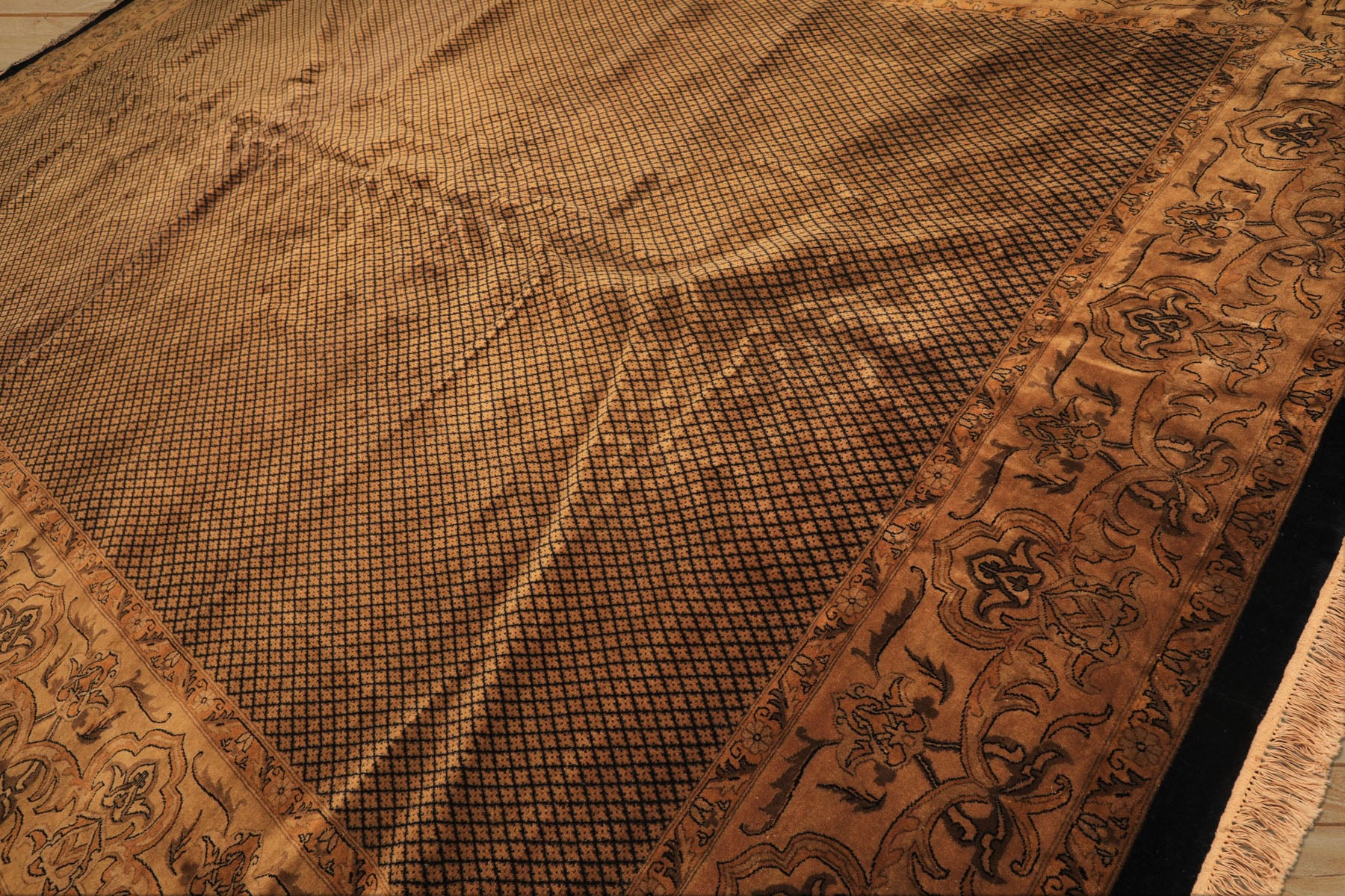 12x18 Black, Gold, Sage Color Hand Knotted Indo Persian New Zealand Wool Transitional Oriental Rug