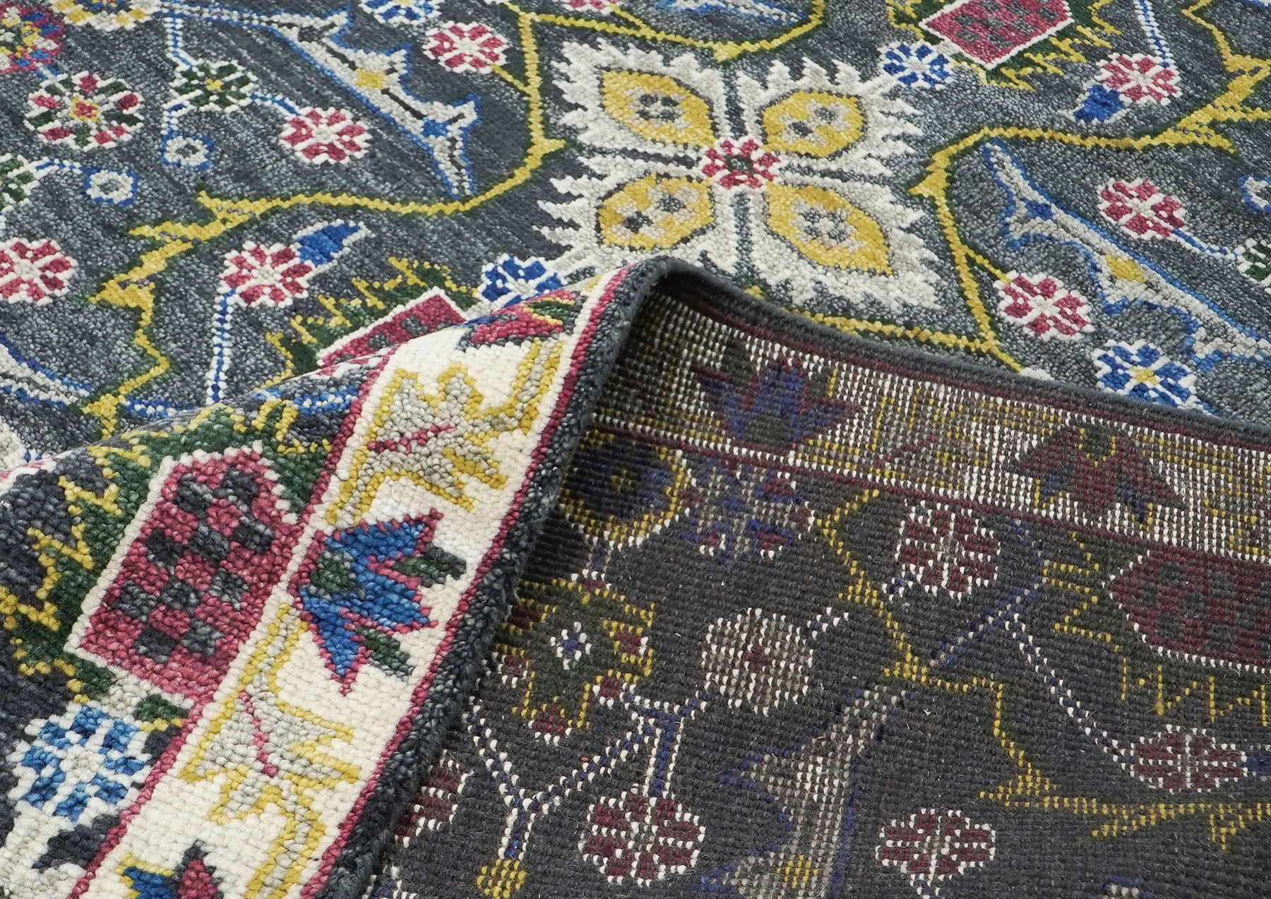 9x12 Blue, Lime, Beige Color Hand Knotted Oushak Wool Transitional Oriental Rug