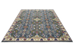 9x12 Blue, Lime, Beige Color Hand Knotted Oushak Wool Transitional Oriental Rug
