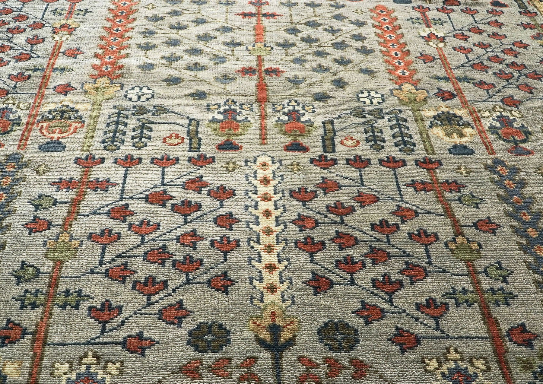 10x14 Light Blue, Burnt Orange, Lime Color Hand Knotted Oushak Wool Transitional Oriental Rug