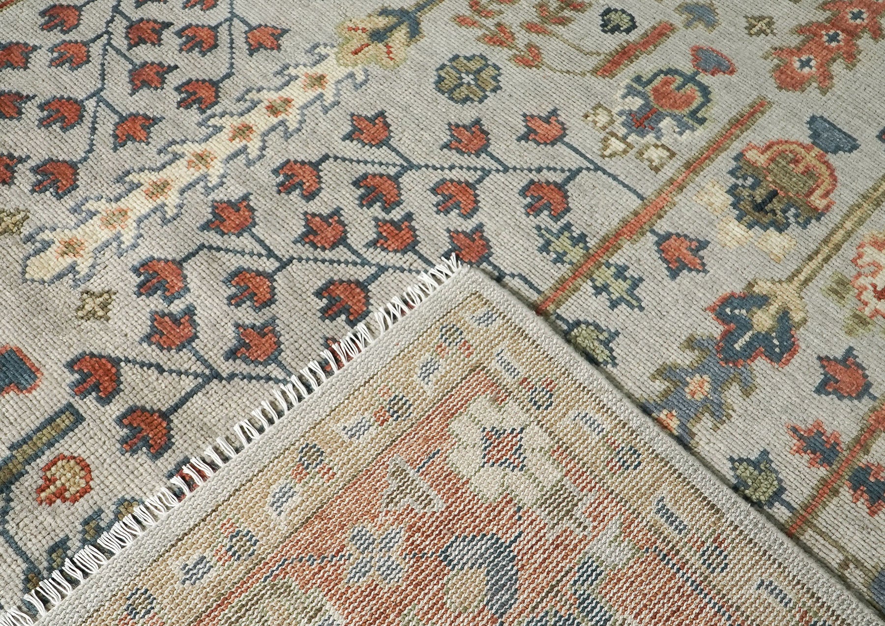 10x14 Light Blue, Burnt Orange, Lime Color Hand Knotted Oushak Wool Transitional Oriental Rug