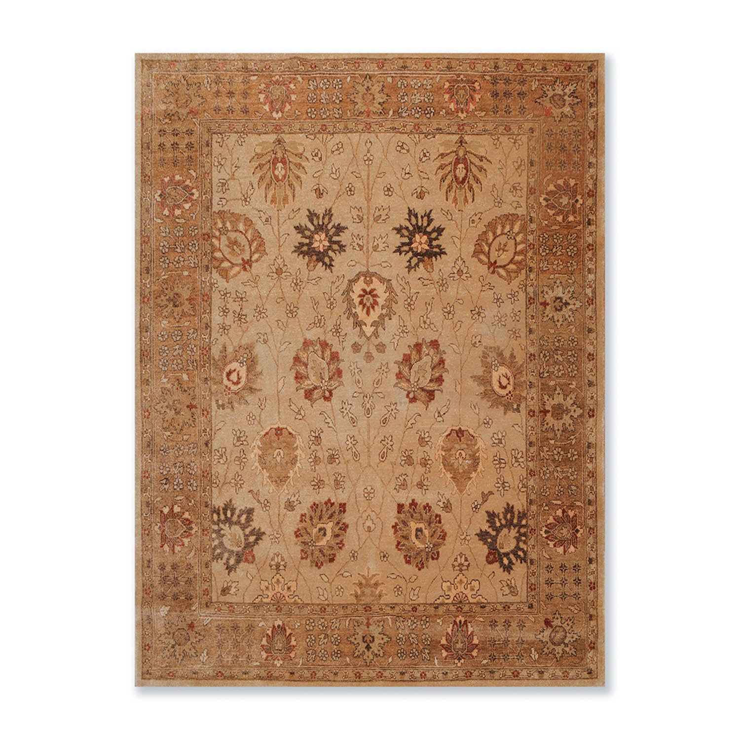 8x10 Beige, Tan, Brown Color Hand Knotted Floral 100% Wool Traditional Oriental Rug