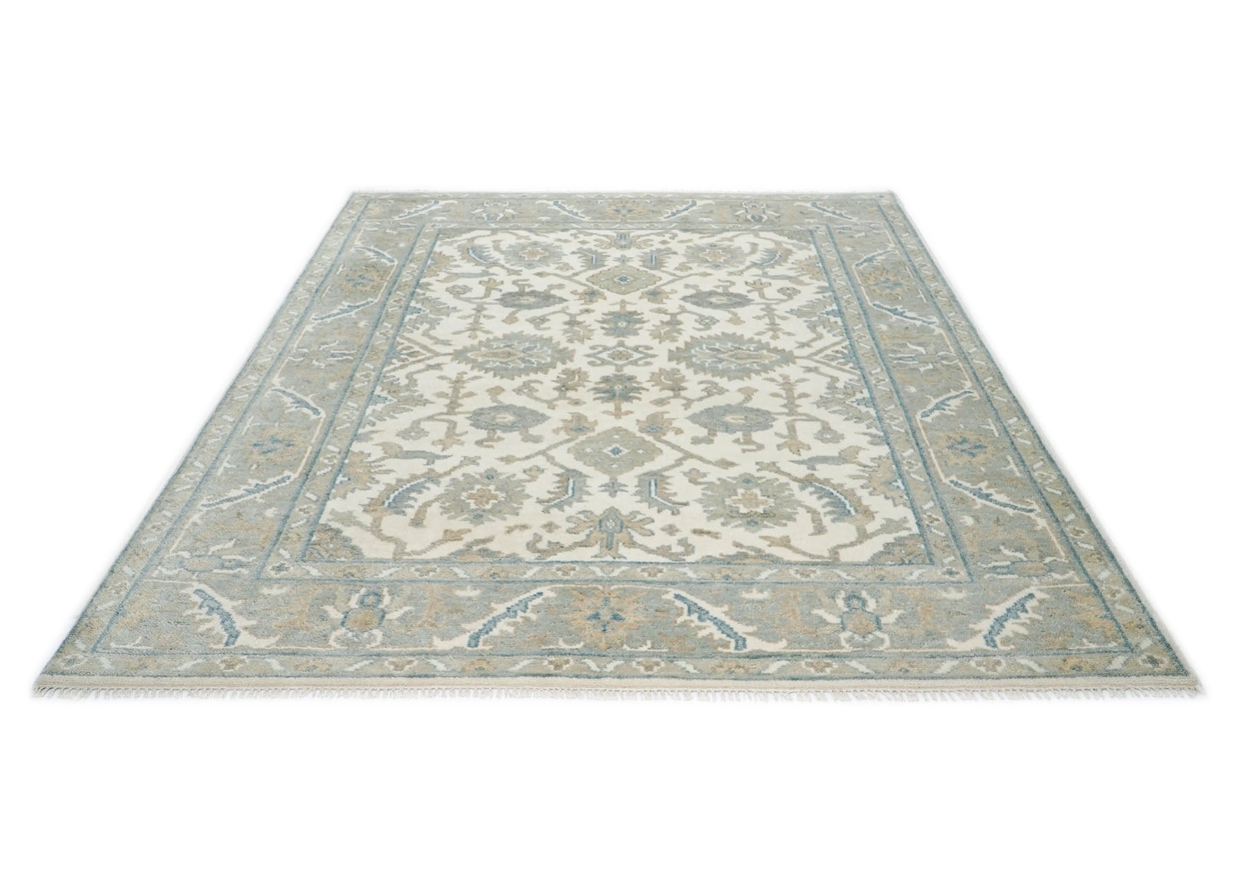 8x10 Ivory, Gray, Taupe Color Hand Knotted Oushak Wool Traditional Oriental Rug