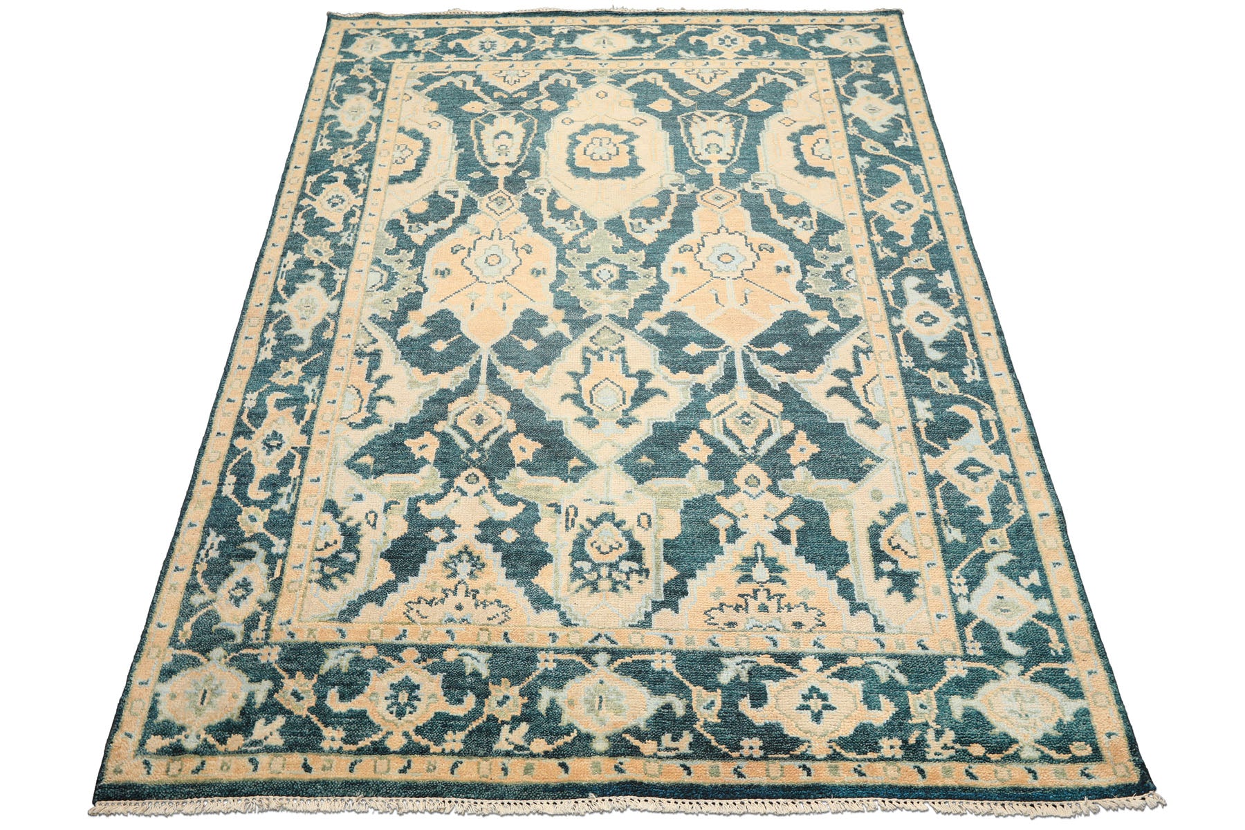 Teal, Ivory 7'10'' x 10'4'' Oushak Traditional Hand Knotted Wool Oriental Area Rug