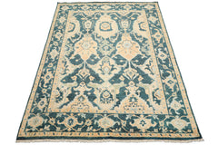Teal, Ivory 7'10'' x 10'4'' Oushak Traditional Hand Knotted Wool Oriental Area Rug