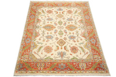 Ivory, Burnt Orange 7'10'' x 9'11'' Oushak Traditional Hand Knotted Wool Oriental Area Rug