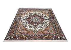 8x10 Ivory, Maroon, Blush Color Hand Knotted Oushak Wool Traditional Oriental Rug