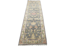 Runner Gray, Mint, Beige Color Hand Knotted Oushak Wool Traditional Oriental Rug