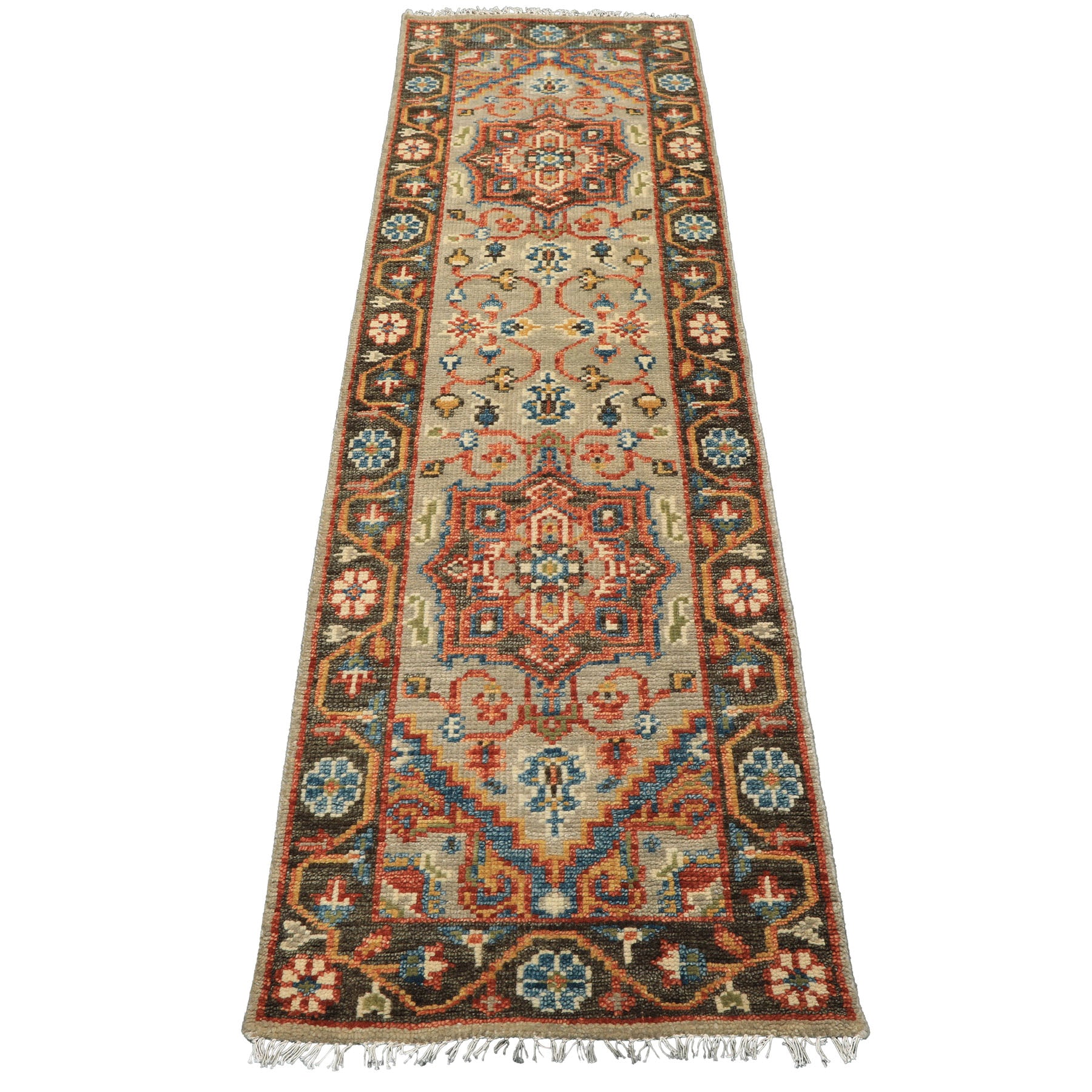 Runner Mint, Green, Aqua Color Hand Knotted Oushak Wool Traditional Oriental Rug