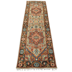 Runner Mint, Green, Aqua Color Hand Knotted Oushak Wool Traditional Oriental Rug