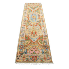 Runner Gray, Mint, Blush Color Hand Knotted Oushak Wool Traditional Oriental Rug