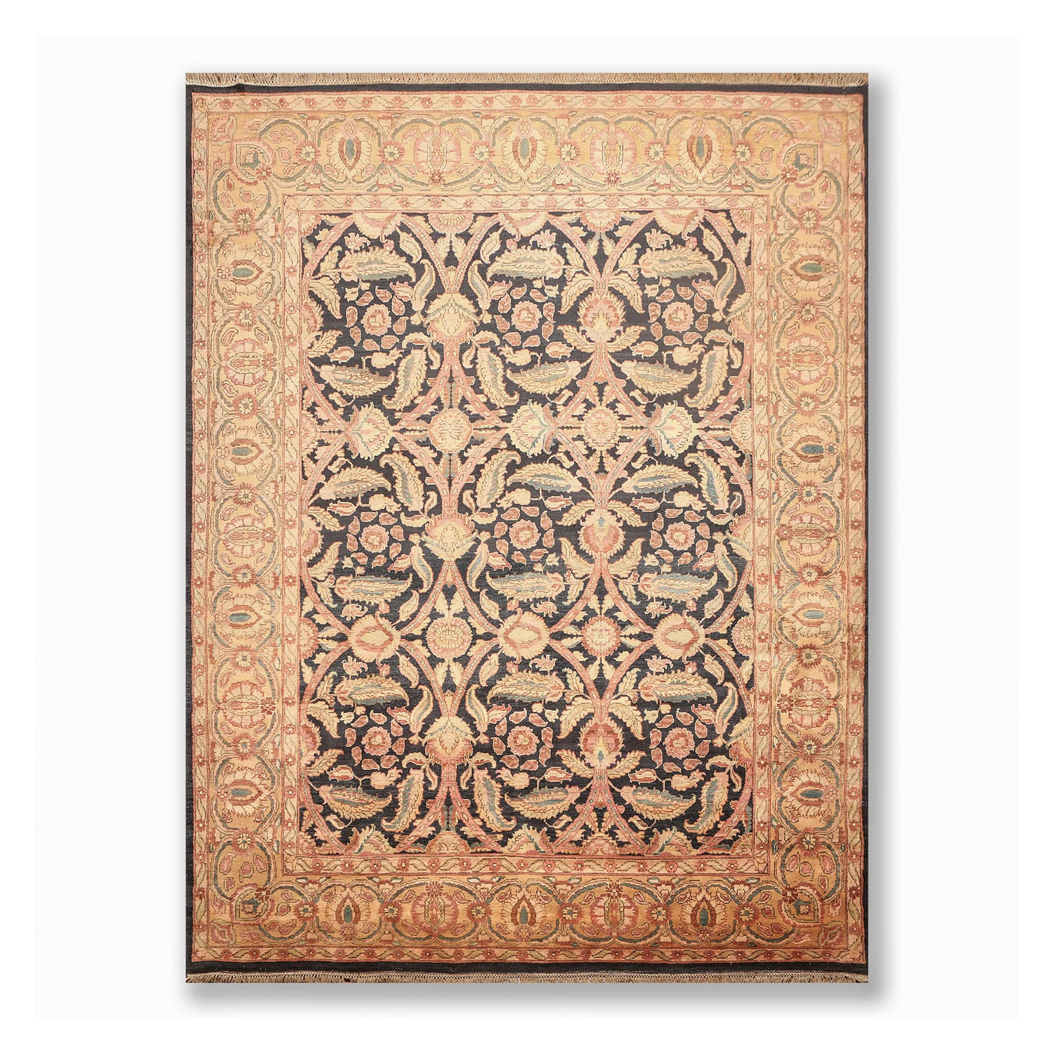 9x12 Gold, Gold, Aqua Color Hand Knotted Floral 100% Wool Traditional-Persian/Oriental Oriental Rug