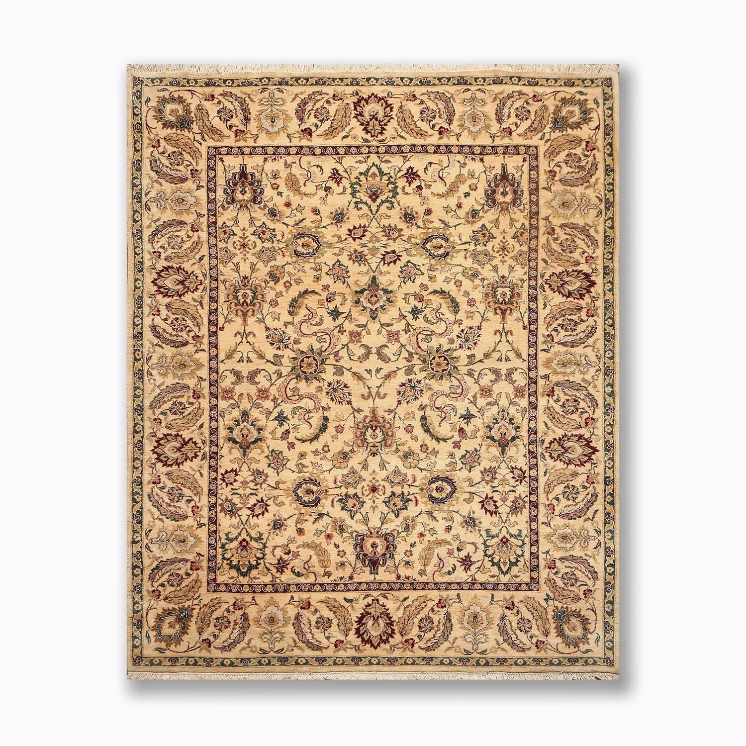 8x10 Gold, Maroon, Aqua Color Hand Knotted All-Over 100% Wool Traditional Oriental Rug