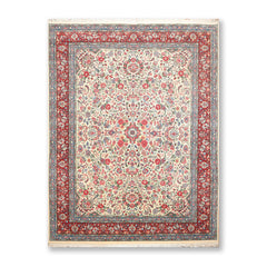 9x12 Ivory, Red, Blue Color Hand Knotted Floral 100% Wool Traditional Oriental Rug