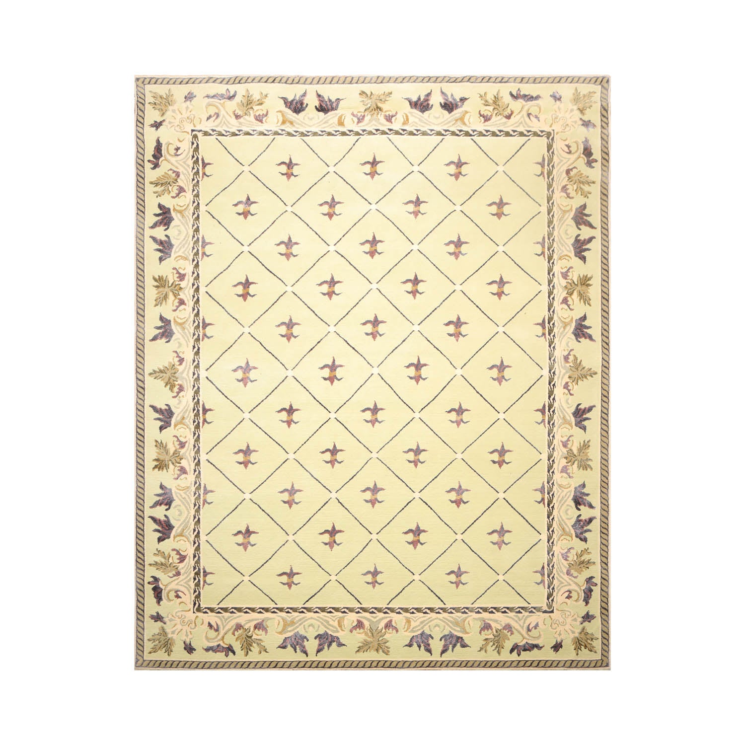 8x10 Pistachio, Ivory, Indigo Color Hand Knotted All-Over Wool & Silk Traditional-Persian/Oriental Oriental Rug