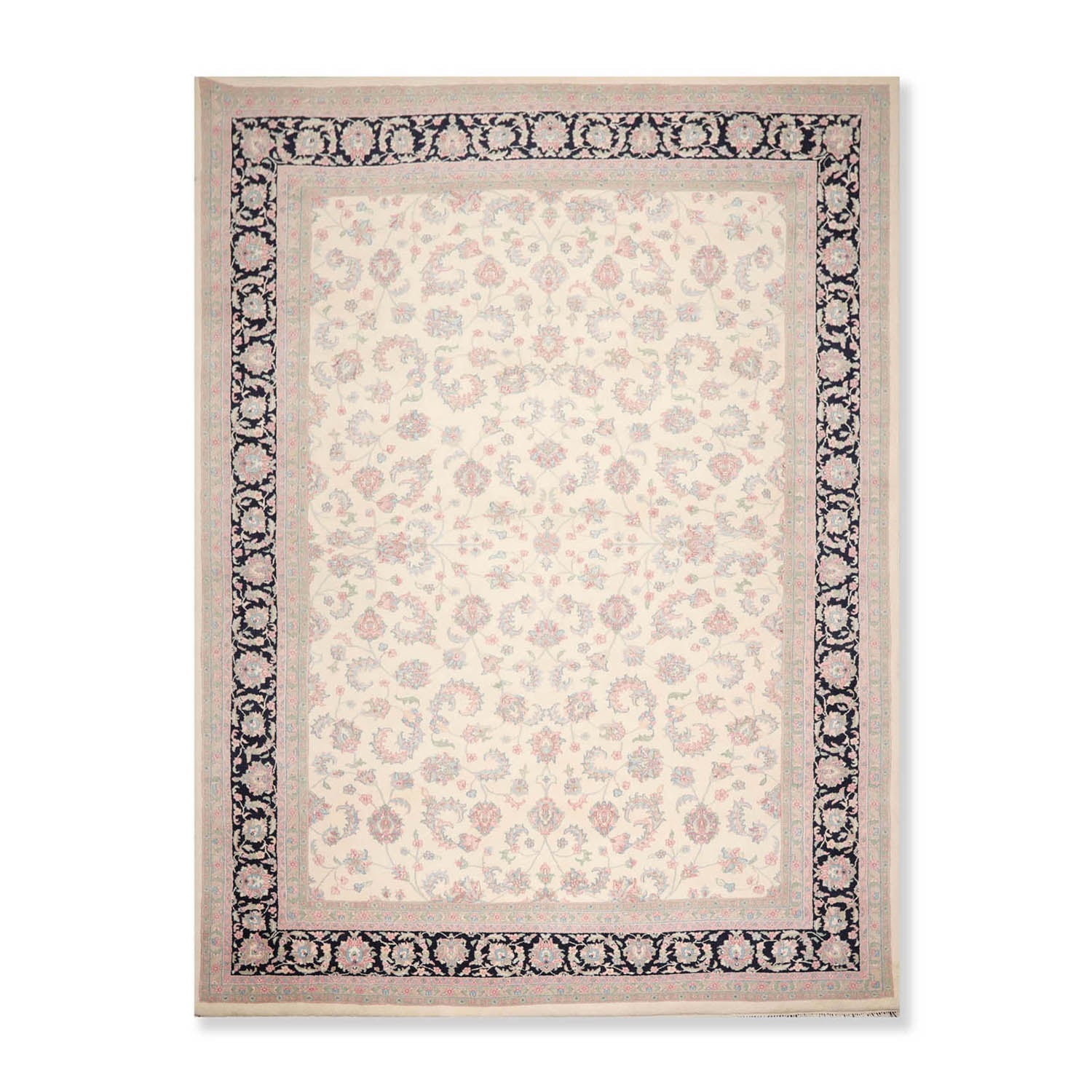 8x10 Ivory, Black, Rose Color Hand Knotted Floral 100% Wool Traditional-Persian/Oriental Oriental Rug