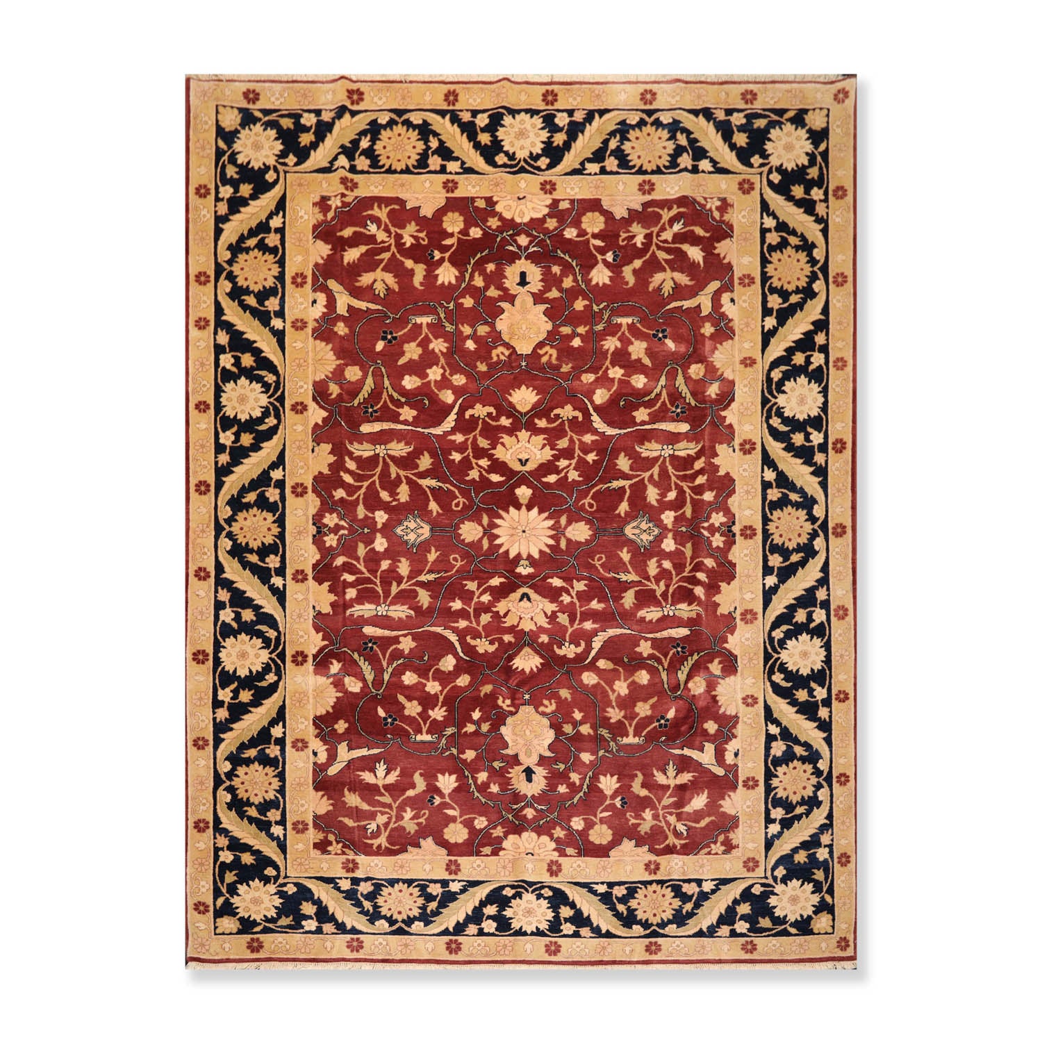 9x12 Rust, Navy, Tan Color Hand Knotted Floral 100% Wool Traditional-Persian/Oriental Oriental Rug