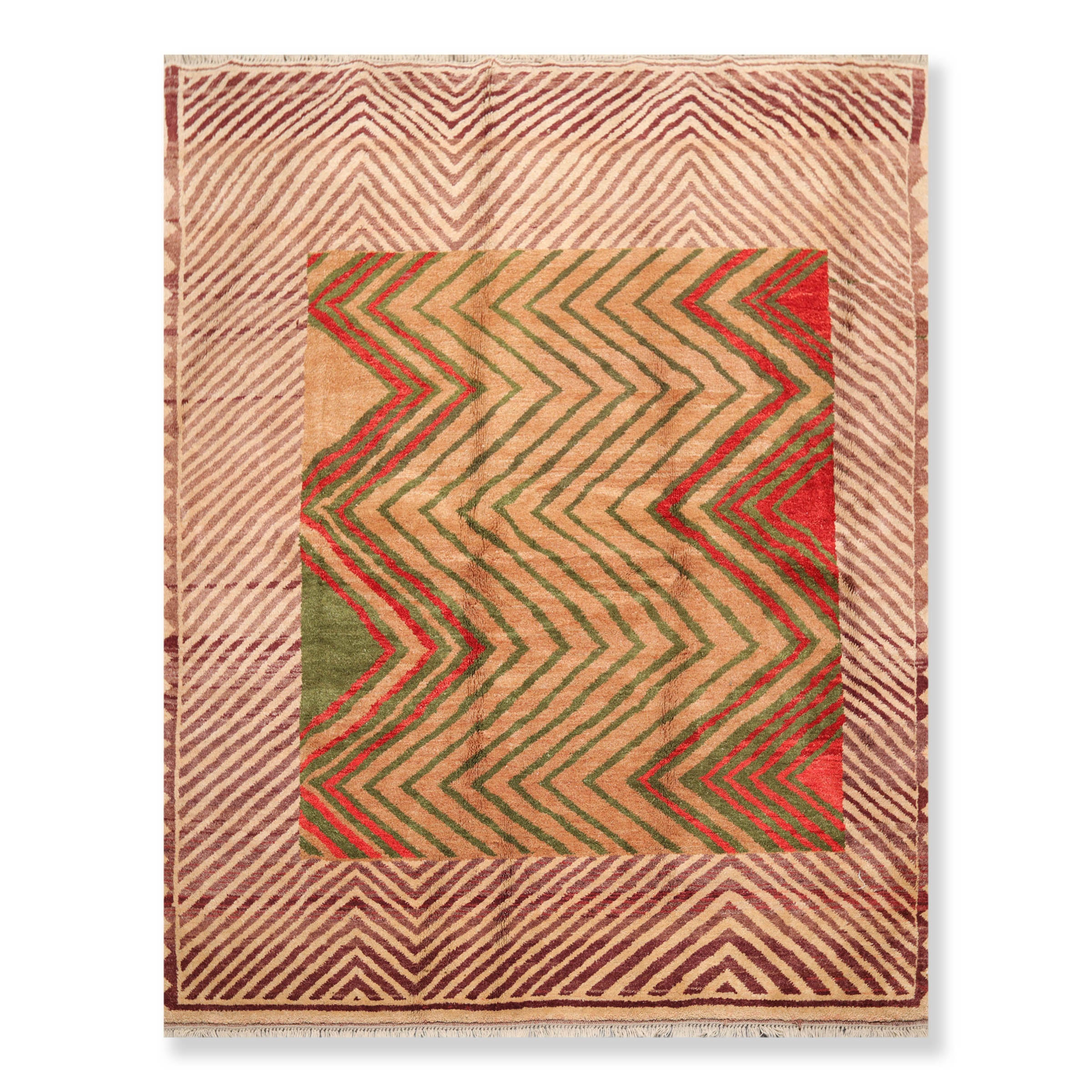 6x9 Beige, Tan, Green Color Hand Knotted All-Over 100% Wool Traditional-Persian/Oriental Oriental Rug