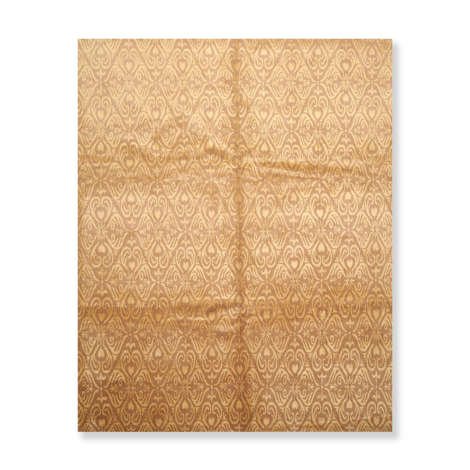 8x10 Tan, Gold, Color Hand Knotted All-Over Wool & Silk Transitional Oriental Rug