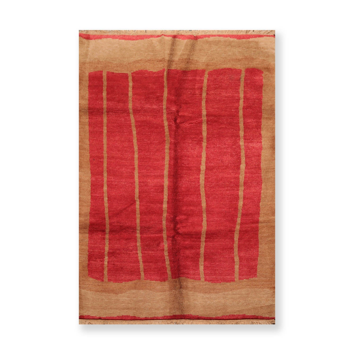 6x9 Red, Tan, Color Hand Knotted All-Over 100% Wool Contemporary Oriental Rug