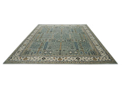 12x15 Seledon, Beige, Brown Color Hand Knotted Oushak Wool Transitional Oriental Rug