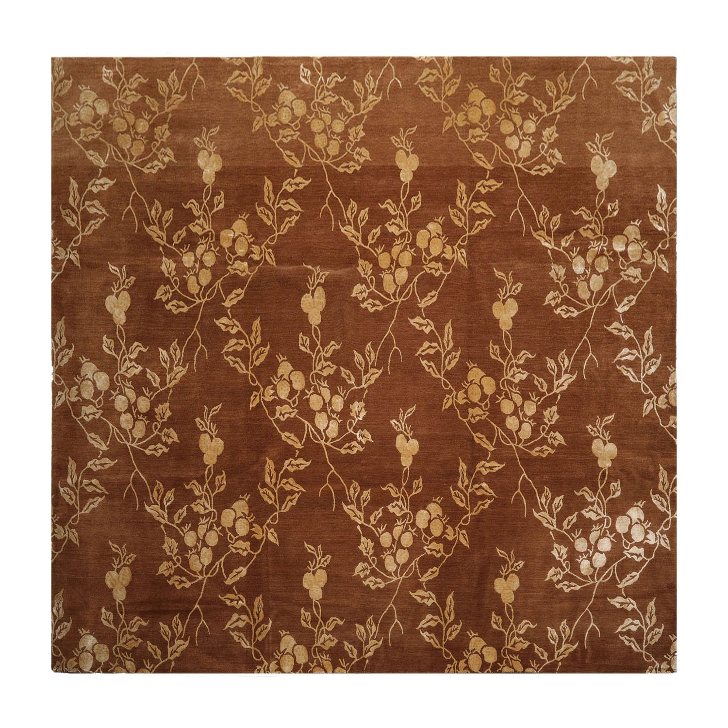 Square Brown, Light Gold, Color Hand Knotted All-Over 100% Wool Transitional Oriental Rug