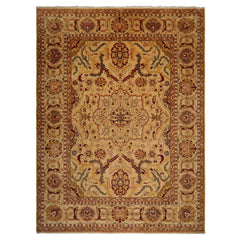 10x14 Gold, Burgundy, Sage Color Hand Knotted All-Over 100% Wool Traditional Oriental Rug