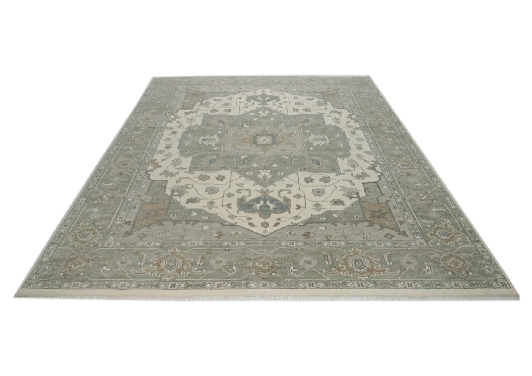 12x15 Gray, Ivory, Taupe Color Hand Knotted Oushak Wool  Oriental Rug