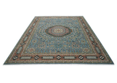 12x15 Blue, Rust, Ivory Color Hand Knotted Oushak Wool Traditional Oriental Rug