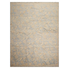 Hand-Knotted 9x12 Tibetan Wool Rug – Antique Traditional Oriental Area Rug in Light Blue and Beige