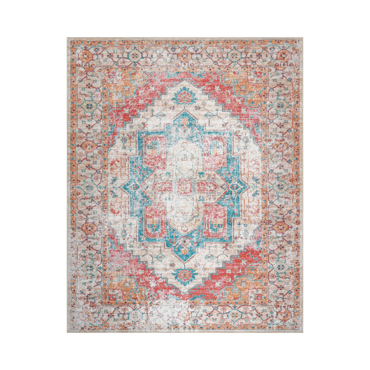 Multi Size Beige Turquoise Coral Color Machine Made Flatweave Polyester Traditional Oriental Rug