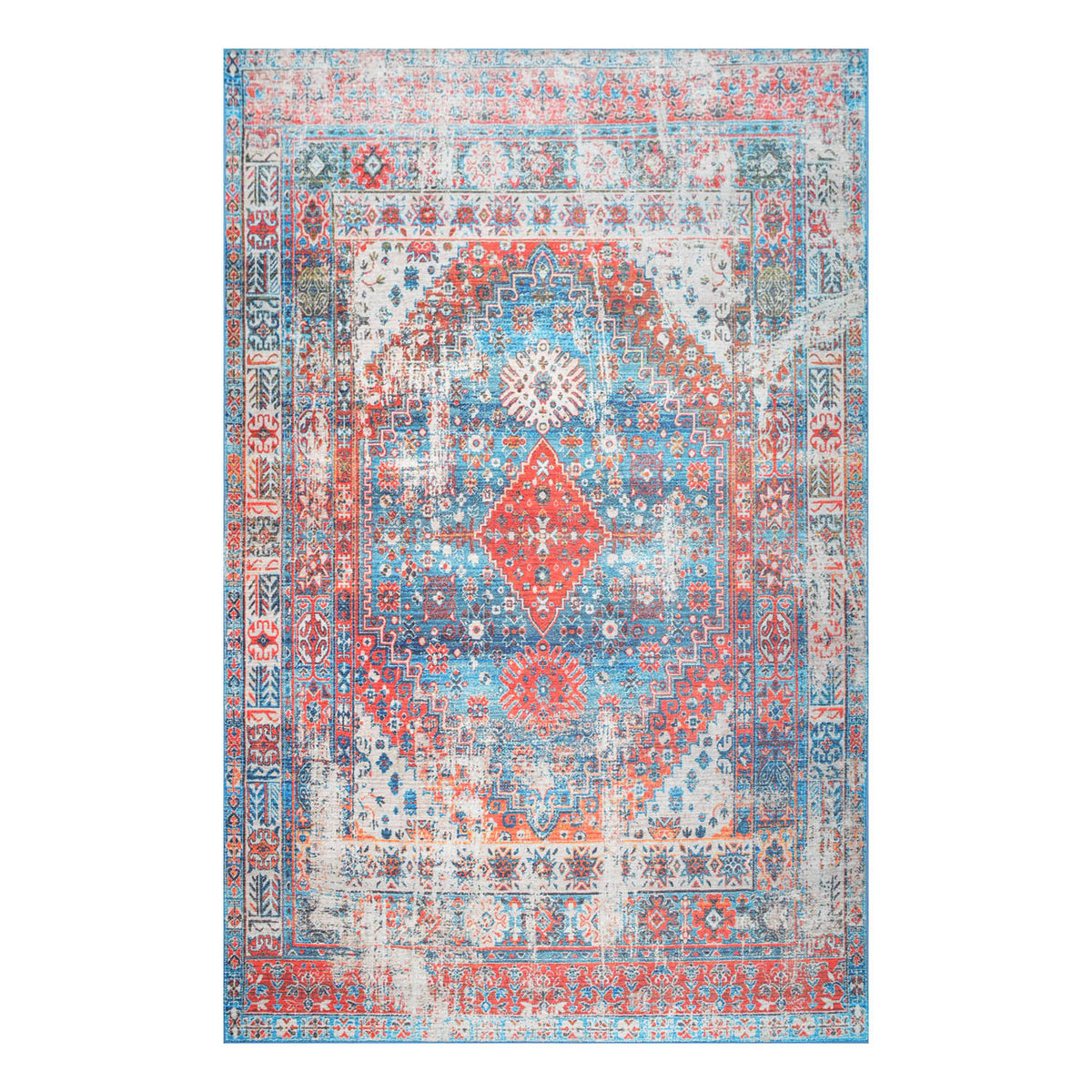 Multi Size  Aqua Orange Beige Color Machine Made Flatweave Polyester Traditional Oriental Rug