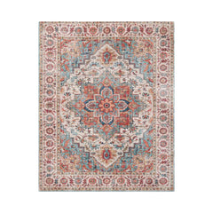 Multi Size  Aqua Beige Rust Color Machine Made Flatweave Polyester Traditional Oriental Rug