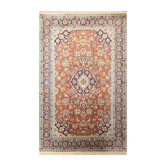 3x5 Hand-Knotted Silk Rug – Traditional 350 KPSI Oriental Area Rug in Burnt Orange and Navy