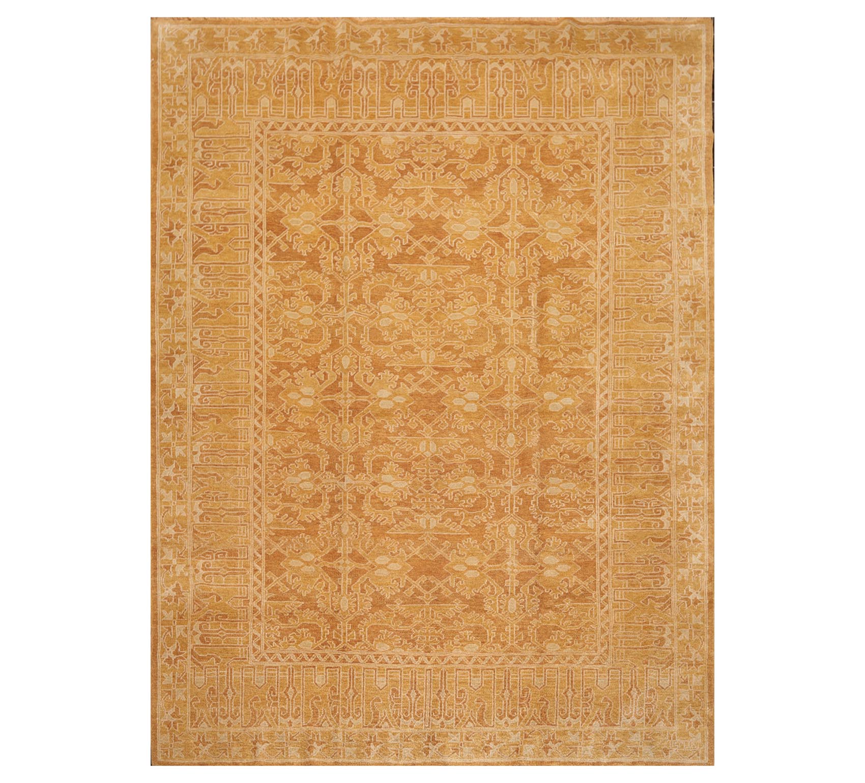9x12 Brown, Beige, Tan Color Hand Knotted All-Over 100% Wool Traditional Oriental Rug
