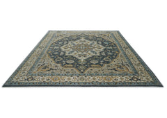 12x15 Blue, Gray, Beige Color Hand Knotted Oushak Wool  Oriental Rug