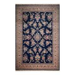 Palace Navy, Cream, Blue Color Hand Knotted All-Over 100% Wool Traditional Oriental Rug