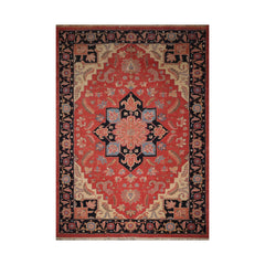 Palace Coral, Midnight Blue, Peach Color Hand Knotted All-Over 100% Wool Traditional Oriental Rug