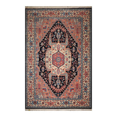 Palace Peach, Midnight Blue, Ivory Color Hand Knotted All-Over 100% Wool Traditional Oriental Rug