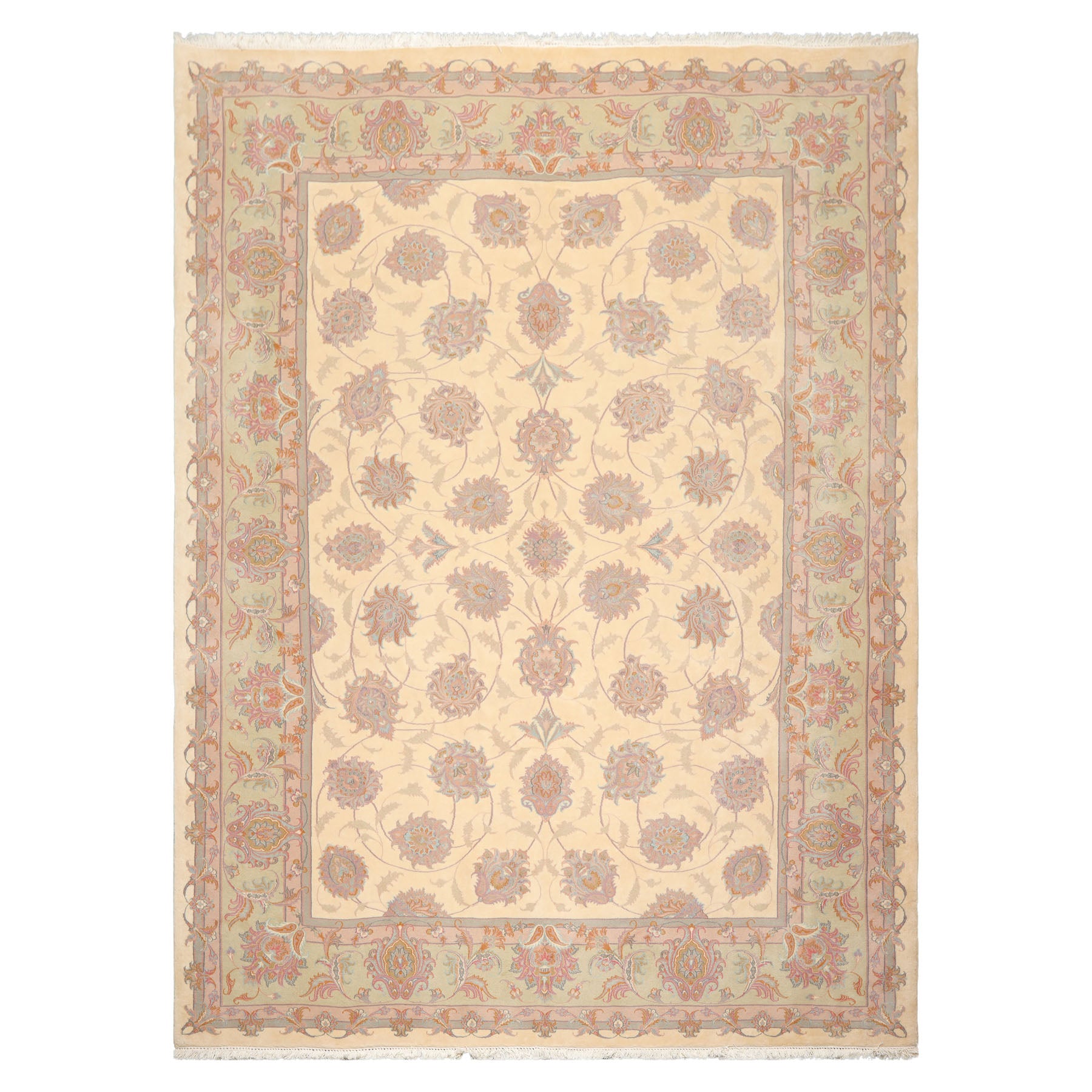 9x12 Ivory, Mint, Blue Color Hand Knotted All-Over 100% Wool Traditional-Persian/Oriental Oriental Rug