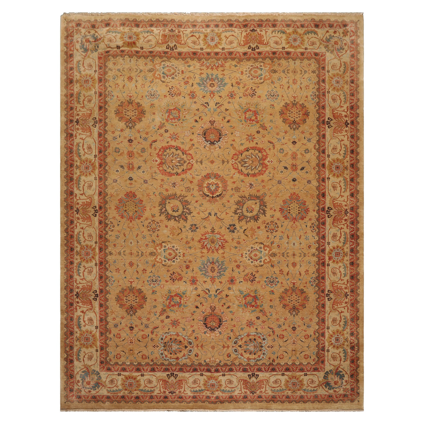 9x12 Tan, Beige, Rust Color Hand Knotted All-Over 100% Wool Traditional-Persian/Oriental Oriental Rug