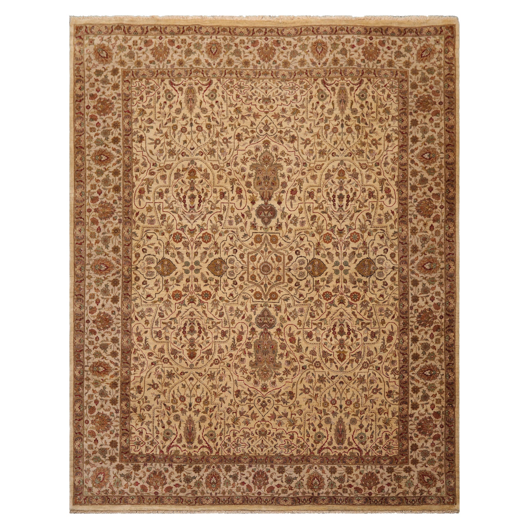 8x10 Beige, Brown, Sage Color Hand Knotted All-Over 100% Wool Traditional-Persian/Oriental Oriental Rug