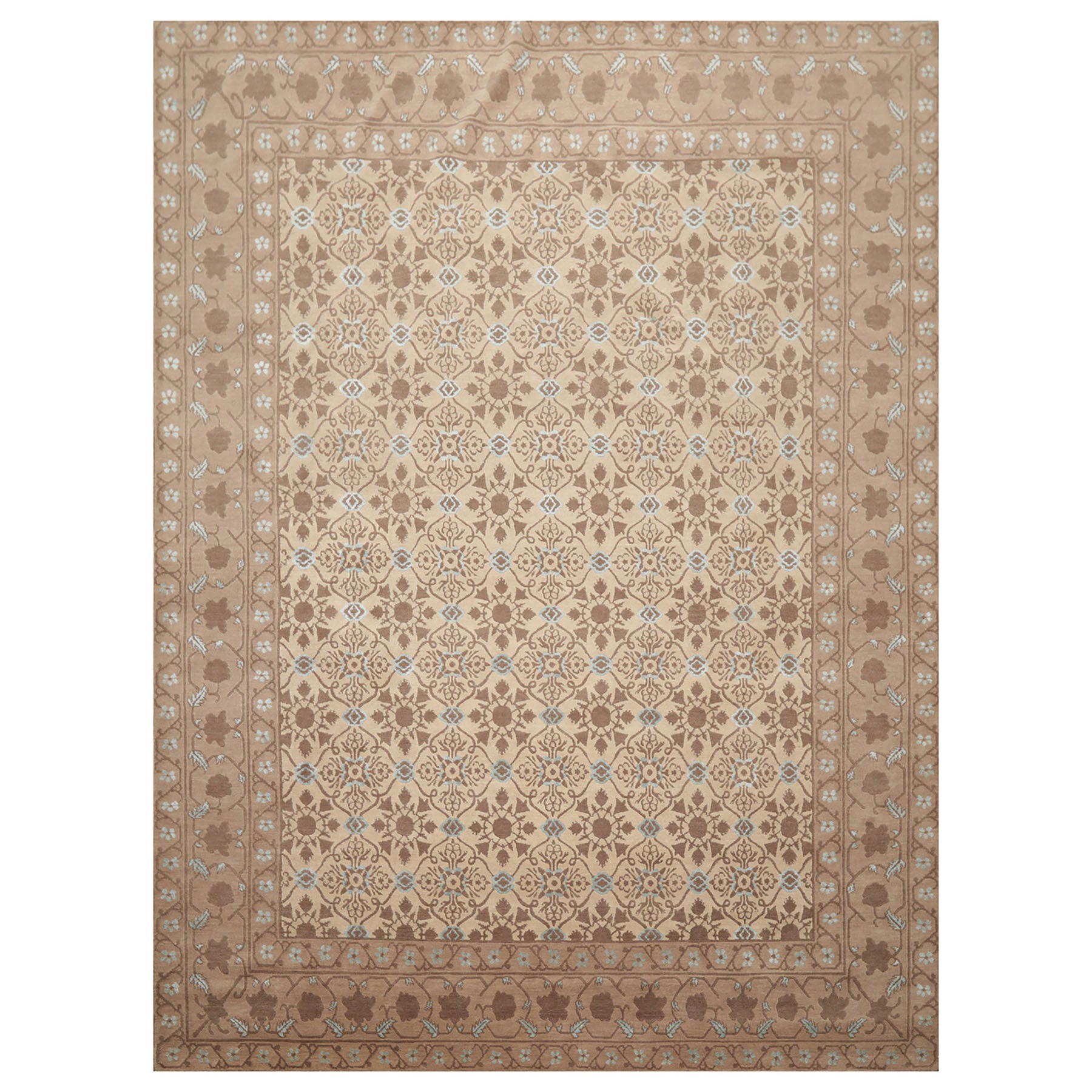 8x10 Beige, Brown, Blue Color Hand Knotted Persian Wool & Silk Transitional Oriental Rug