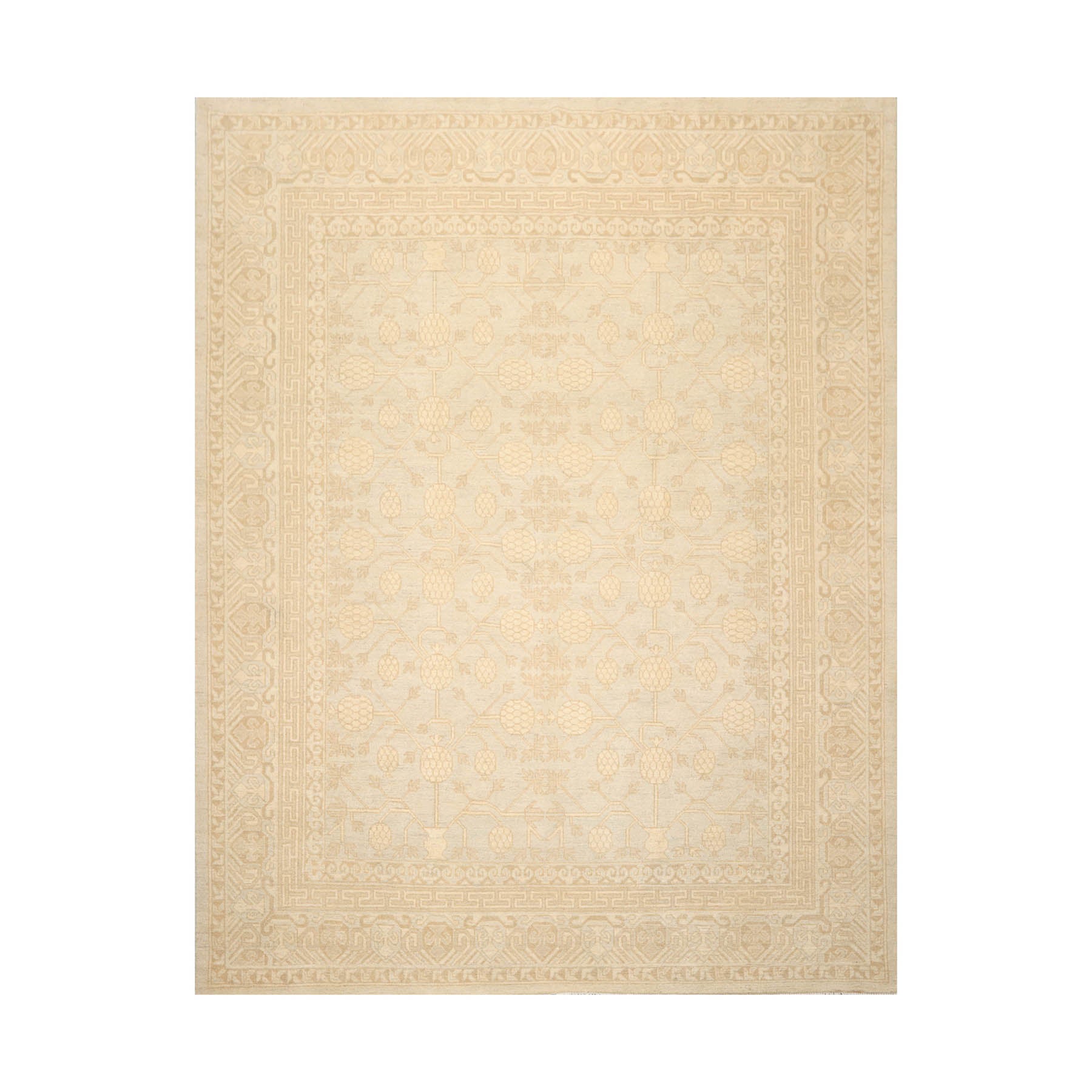 8x10 Beige, Tan, Gray Color Hand Knotted All-Over 100% Wool Traditional Oriental Rug