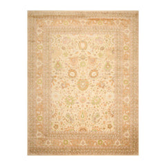 9x12 Beige, Peach, Ivory Color Hand Knotted All-Over 100% Wool Traditional Oriental Rug
